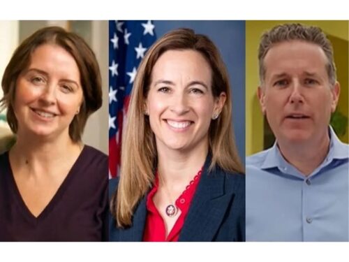 Composite photograph featuring Cammie Croft, U.S. Rep. Mikie Sherrill, and Brendan Gill.